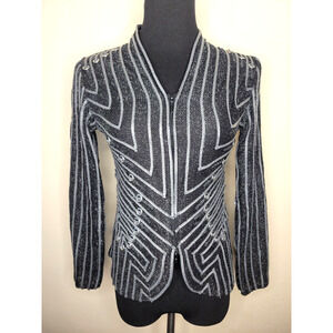 ALEXANDRA ROSATI Womens Sz 8 Black Metallic Mesh Zip Front Cardigan Jacket